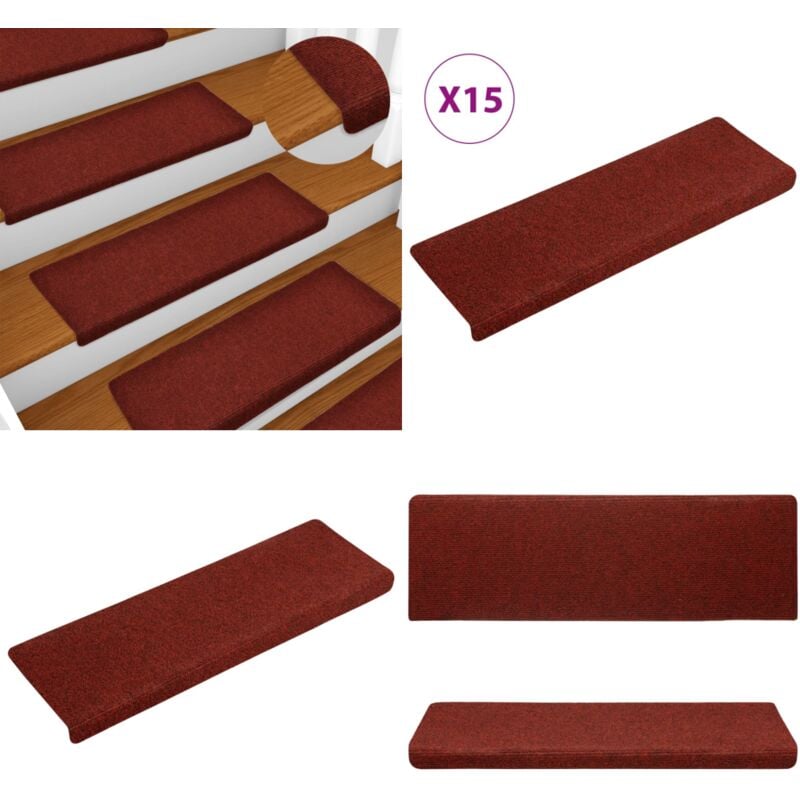 Vidaxl - Tapis d'escalier 15 pcs Tissu aiguilleté 65x21x4 cm Rouge - Tapis D'escalier - Tapis Marche - Décoration Escalier - Protection Glisse