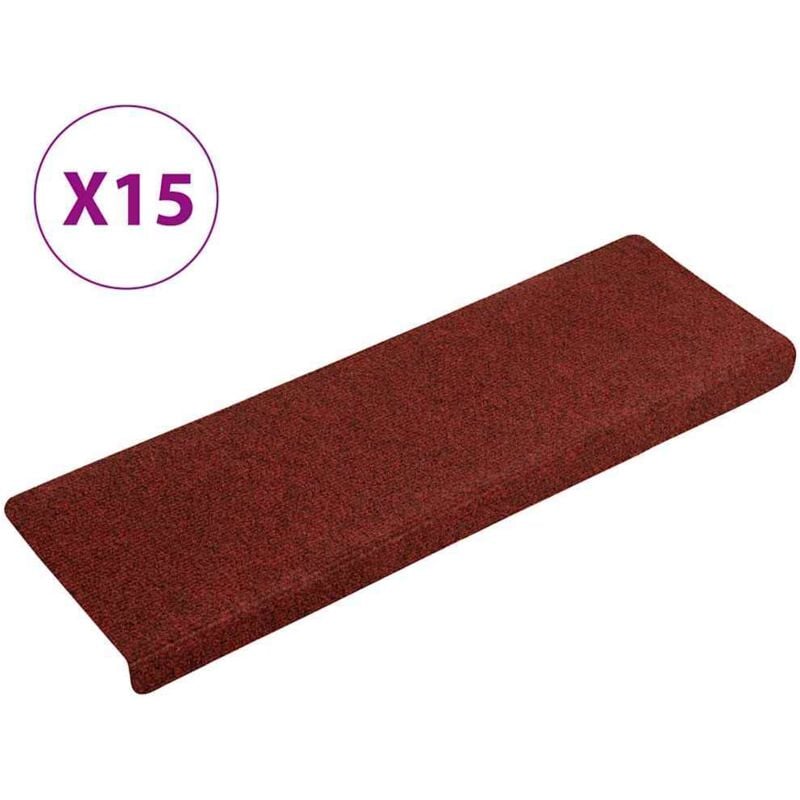 Vidaxl - Tapis d'escalier 15 pcs Tissu aiguilleté 65x21x4 cm Rouge