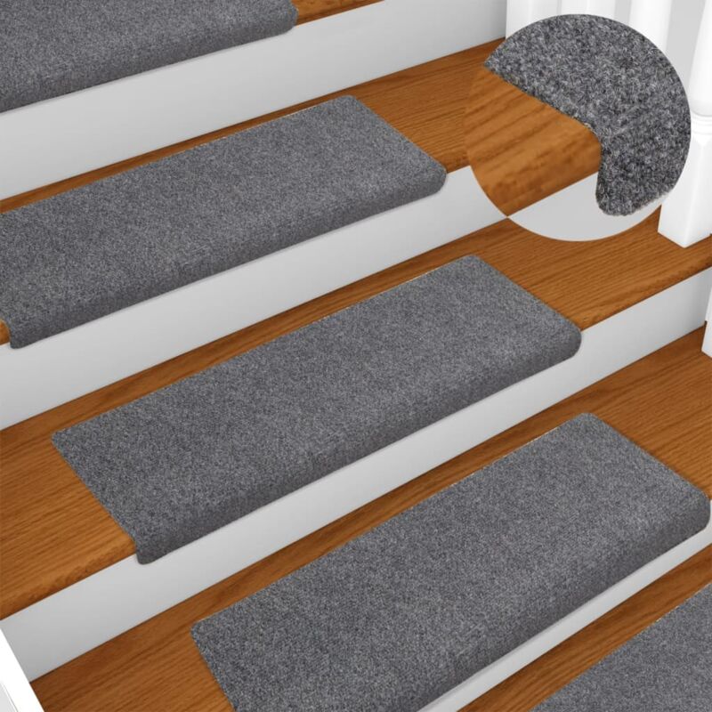 Tapis d'escalier 15 pcs Tissu aiguilleté 65x21x4 cm Gris clair Vidaxl