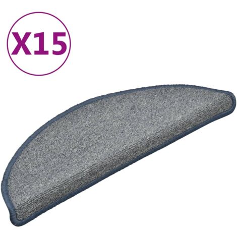 Tapis d'escalier 15 pcs，Marches d'escalier 56 x 17 x 3 cm Gris clair et bleu Demi-rond CFW267262