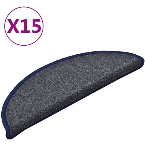 Tapis d'escalier 15 pcs，Marches d'escalier 56 x 17 x 3 cm Gris foncé et bleu Demi-rond CFW778775
