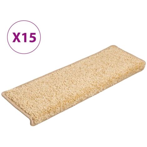 Tapis d'escalier 15 pcs，Marches d'escalier 65 x 21 x 4 cm Crème Bord rectangulaire CFW600751