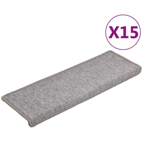 Tapis d'escalier 15 pcs，Marches d'escalier 65 x 21 x 4 cm Gris clair Bord rectangulaire CFW130347