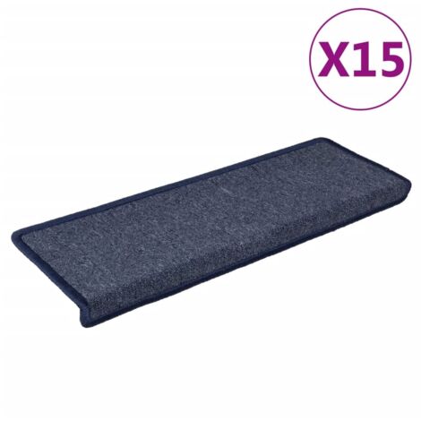 Tapis d'escalier 15 pcs，Marches d'escalier 65 x 21 x 4 cm Gris foncé et bleu Bord rectangulaire CFW886165