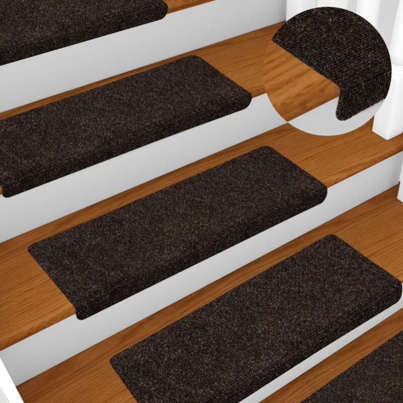 Tapis d'escalier 15 pcs,Marchettes d'escalier,Protections d'escalier Tissu aiguilleté 65x21x4 cm Marron CFW65753