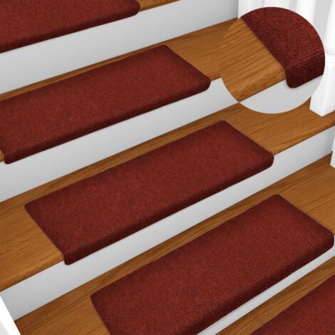 Tapis d'escalier 15 pcs,Marchettes d'escalier,Protections d'escalier Tissu aiguilleté 65x21x4 cm Rouge CFW49028