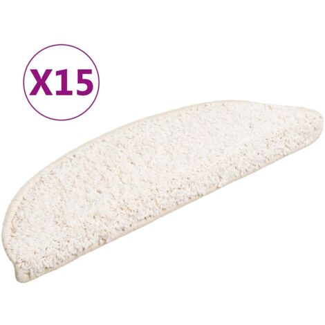 Tapis d'escalier 15 pièces 56 x 17 x 3 cm Blanc Demi-rond