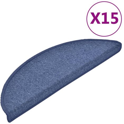 Tapis d'escalier 15 pièces 56 x 17 x 3 cm Bleu Demi-rond