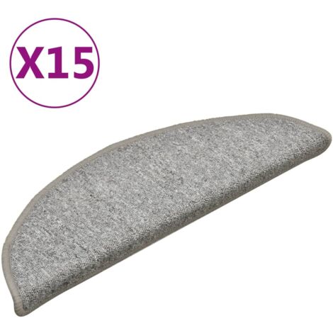 Tapis d'escalier 15 pièces 56 x 17 x 3 cm Gris clair Demi-rond