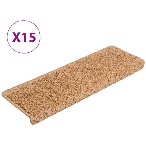 Tapis d'escalier 15 pièces 65 x 21 x 4 cm Beige Bord rectangulaire