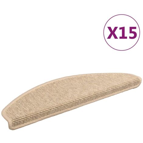Tapis d'escalier 15 pièces 65 x 21 x 4 cm Beige clair Demi-rond Grand