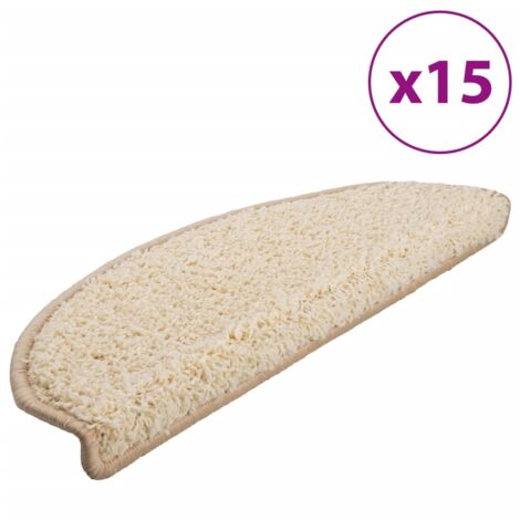 Tapis d'escalier 15 pièces 65 x 21 x 4 cm Crème Demi-rond Grand