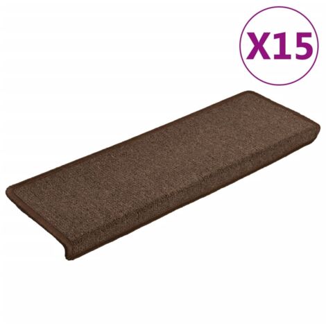 Tapis d'escalier 15 pièces 65 x 21 x 4 cm Marron Bord rectangulaire