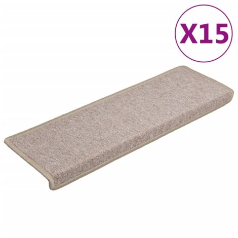 Tapis d'escalier 15 pièces 65 x 21 x 4 cm Taupe Bordure rectangulaire