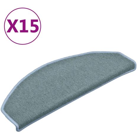 Tapis d'escalier 15 pièces 65 x 24 x 4 cm Bleu mer Demi-rond Grand