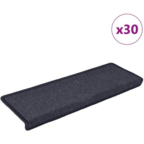 Tapis d'escalier 30 pièces 65 x 21 x 4 cm Gris foncé et bleu Bordure rectangulaire
