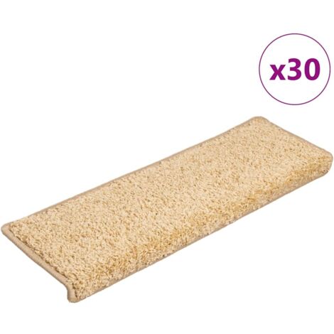 Tapis d'escalier 30 pièces-Moquette d'escalier-Tapis de marches 65 x 21 x 4 cm Crème Bord rectangulaire 864192