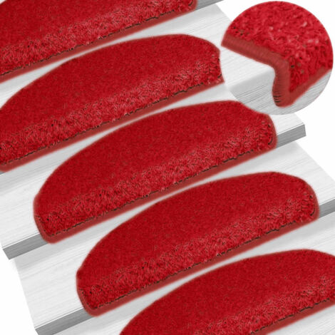 Tapis d'escalier 30 pièces-Moquette d'escalier-Tapis de marches 65 x 21 x 4 cm Rouge Demi-rond Grand 400617