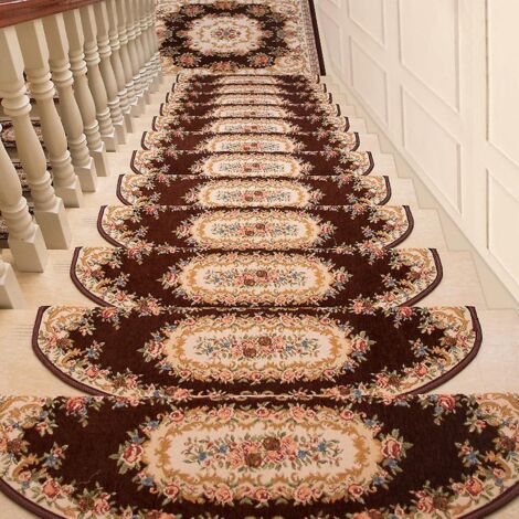 Tapis d'escalier antidérapant d'intérieur - Lot de 1 - Tissu doux - Extra épais - Confort optimal - Design moderne - 65 x 24 cm - Moro