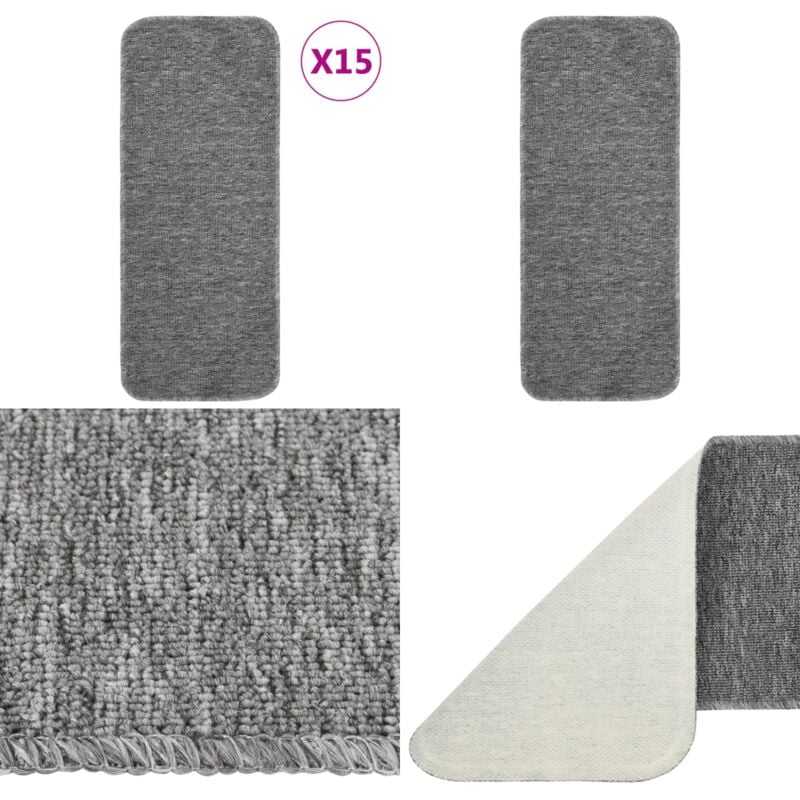 Tapis d'escalier antidérapants 15pcs 60x25cm Gris Rectangulaire - Tapets D'escaliers - Tapis Marche - Protection Escalier - Décoration Escalier