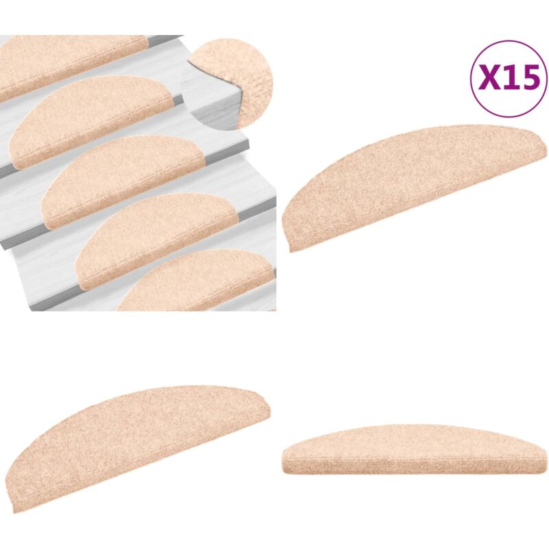 Vidaxl - Tapis d'escalier auto-adhésif poinçon aiguilleté 15 pcs crème - Tapis D'escalier - Tapis Marche - Antidérapant - Tapisserie Escalier