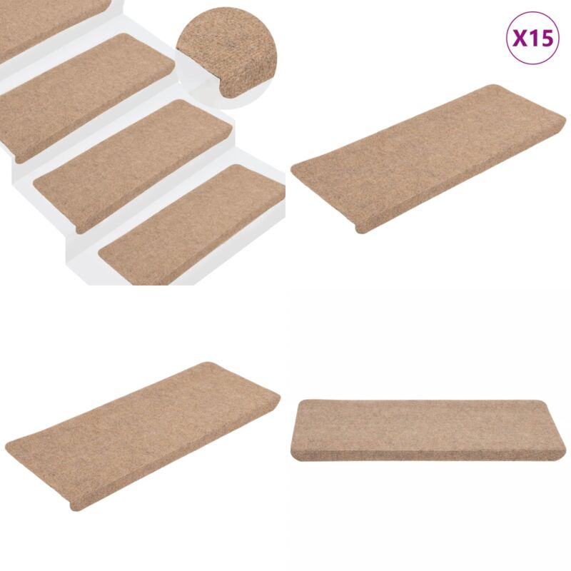 Tapis d'escalier auto-adhésifs 15 pcs 65x24,5x3,5 cm Beige - Tapis D'escalier - Tapis Marche - Antidérapant - Décoration Escalier - Protection