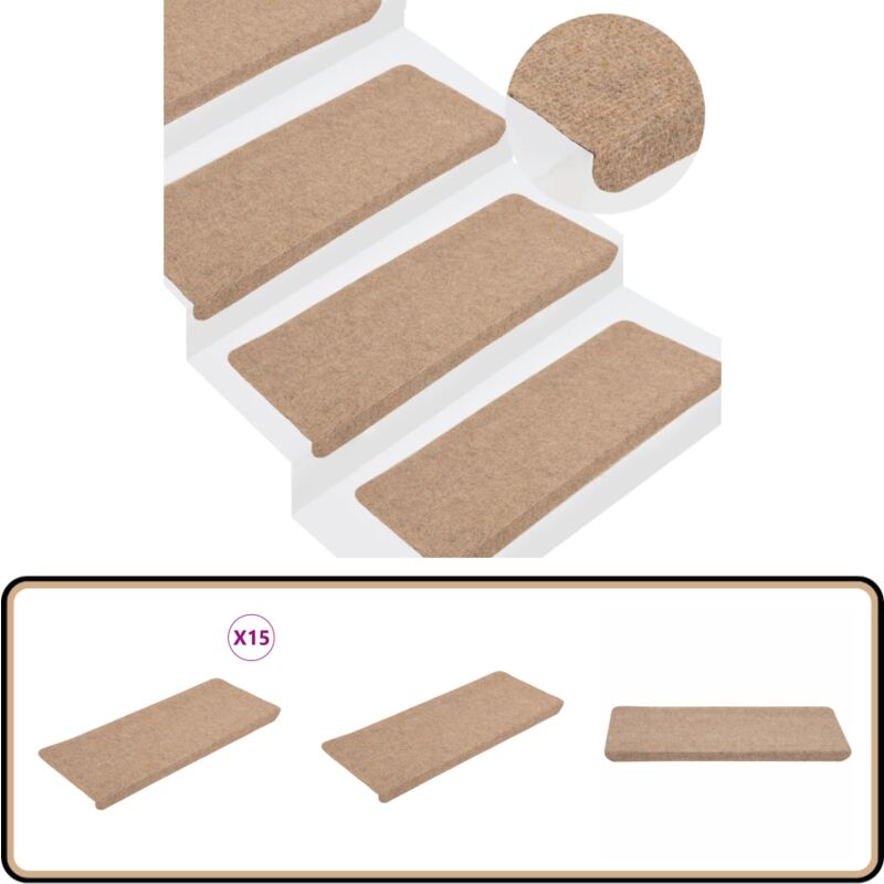 Tapis d'escalier auto-adhésifs 15 pcs 65x24,5x3,5 cm Beige - Tapis D'escalier - Tapis Marche - Antidérapant - Décoration Escalier - Protection