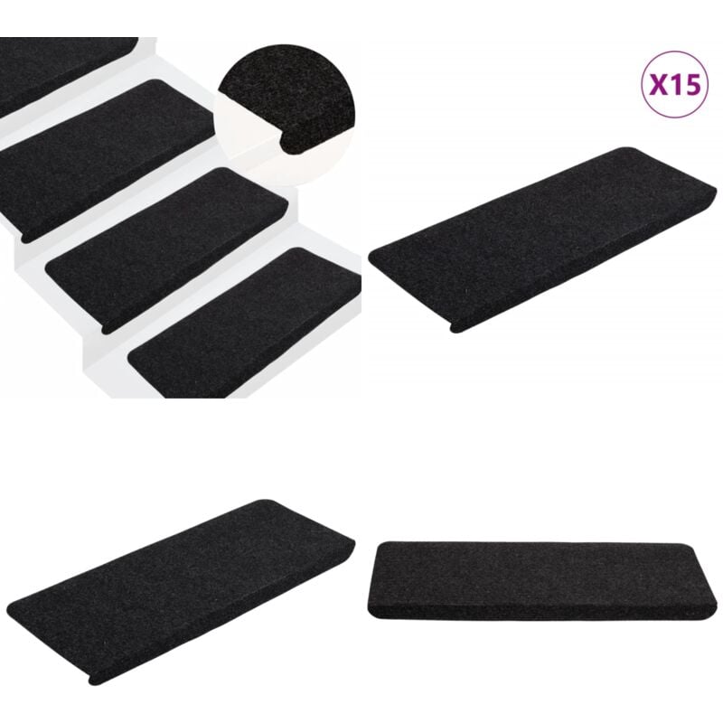 Tapis d'escalier auto-adhésifs 15 pcs 65x24,5x3,5 cm Noir - Tapis D'escalier - Tapis Marche - Antidérapant Escalier - Protection Escalier