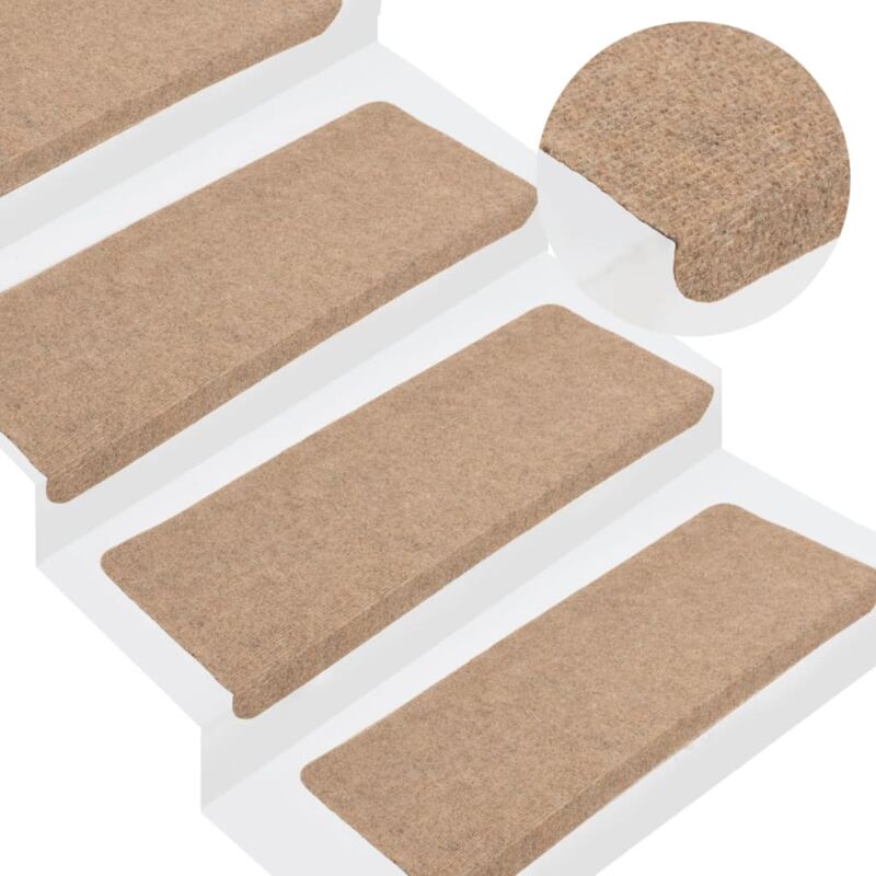 Tapis d'escalier auto-adhésifs 15 pcs,Marchettes d'escalier,Protections d'escalier 65x24,5x3,5 cm Beige CFW32903