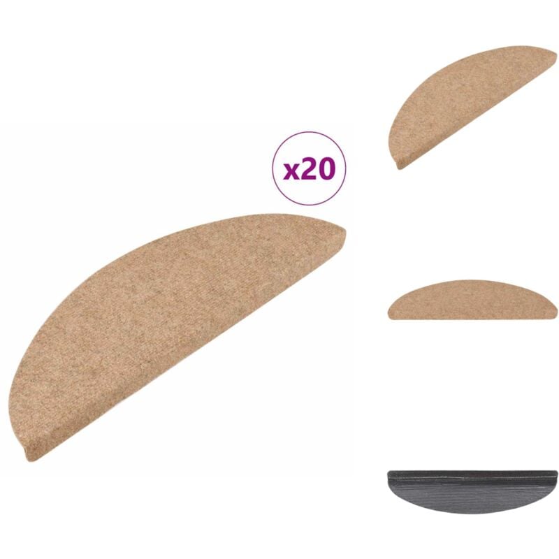 Tapis d'escalier auto-adhésifs 20 pcs beige 56x17x3 cm - Tapis D'escalier - Marche D'escalier - Bande De Roulement - Tapis De Marche D'escalier