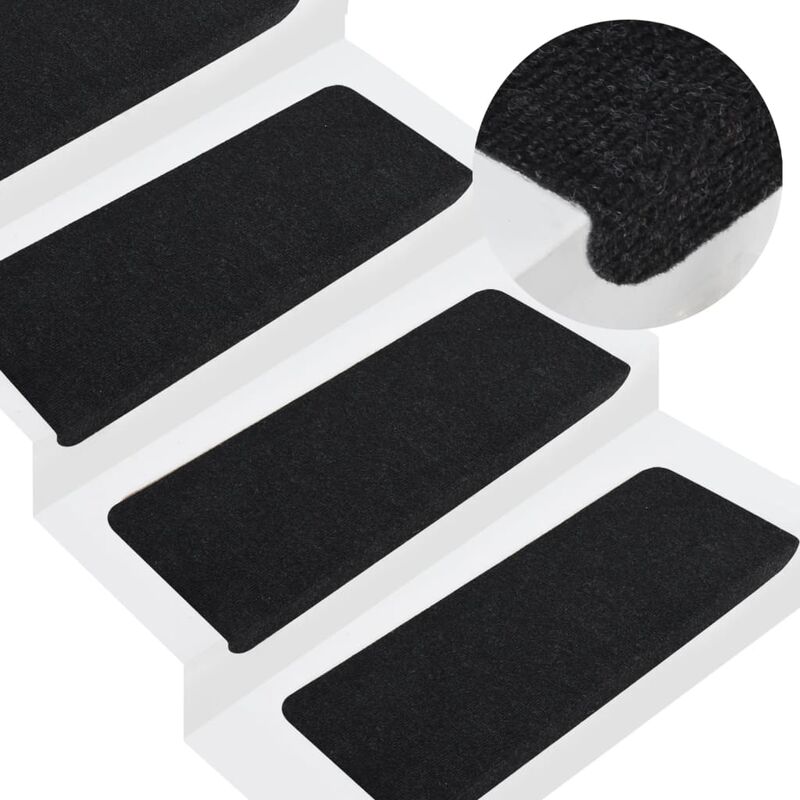 Lling - inlife Tapis d'escalier auto-adhésifs 15 pcs 65x28 cm Noir