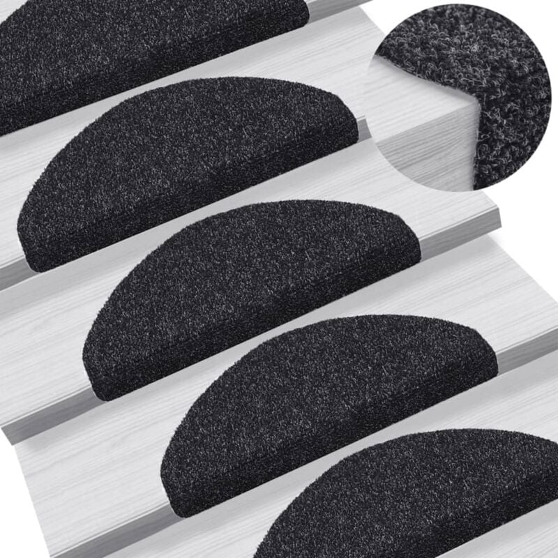 Vidaxl - Tapis d'escalier auto-adhésif Poinçon aiguilleté 15 pcs Noir