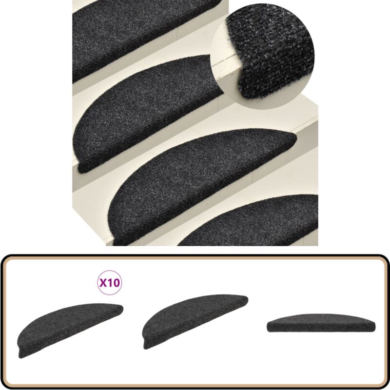 Tapis d'escalier autocollants 10 pcs anthracite 56x17x3 cm - Tapis D'escalier - Tapis Marche - Moquette Escalier - Antidérapant - Protection Escalier