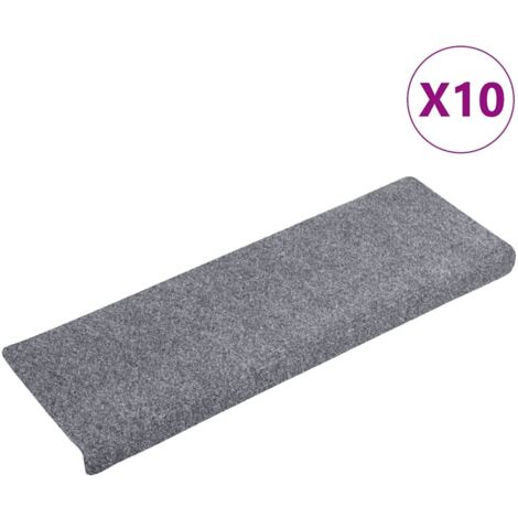 Tapis d'escalier autocollants , 10 pièces, 65 x 21 x 4 cm, gris clair, bord rectangulaire