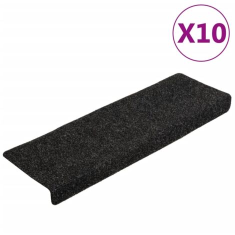 Tapis d'escalier autocollants 10 pièces 65 x 21 x 4 cm Noir Bord rectangulaire