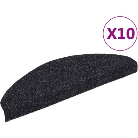 Tapis d'escalier autocollants 10 pièces 65 x 21 x 4 cm Noir Demi-rond Grand