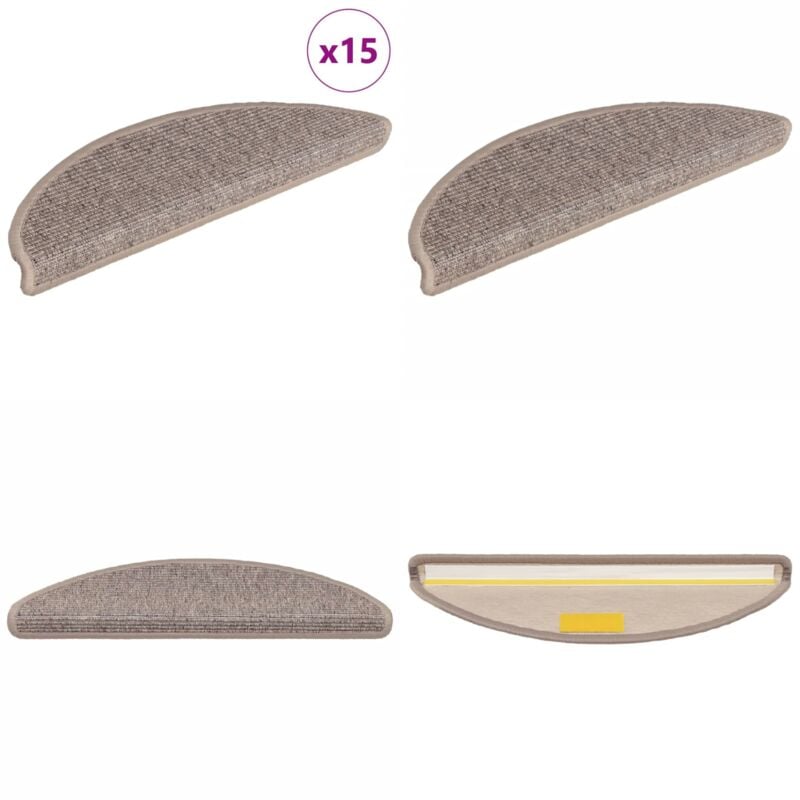 Tapis d'escalier autocollants 15 pcs 56x17x3 cm Beige foncé - Tapis D'escalier - Tapis Marche - Antidérapant - Protection Escalier - Décoration