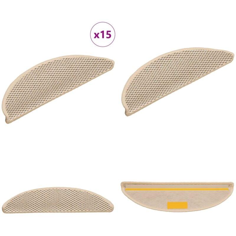 Vidaxl - Tapis d'escalier autocollants aspect sisal 15 pcs 56x17x3 cm - Tapis D'escalier - Tapis Marche - Tapis Autocollant - Tapis Sisal