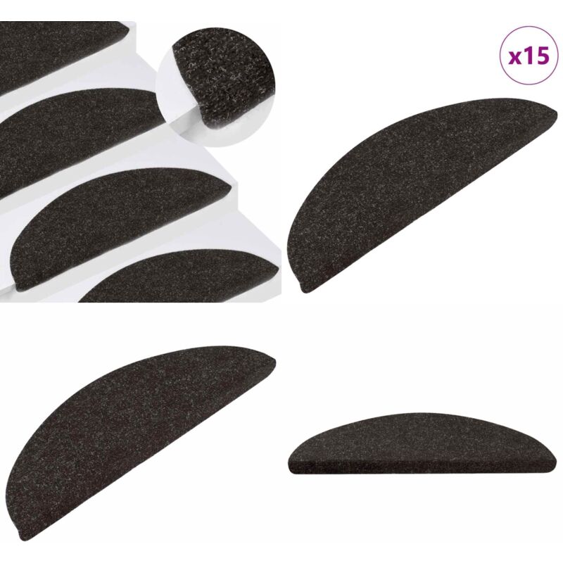 Vidaxl - Tapis d'escalier autocollants 15 pcs 56x17x3 cm Noir - Tapis D'escalier - Tapis Antidérapant - Décoration Escalier - Protection Marche