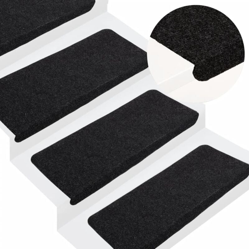 Vidaxl - Tapis d'escalier auto-adhésifs 15 pcs 65x24,5x3,5 cm Noir