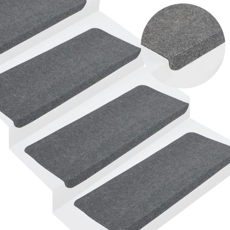 Tapis d'escalier autocollants 15 pcs 65x24,5x3,5 cm Gris