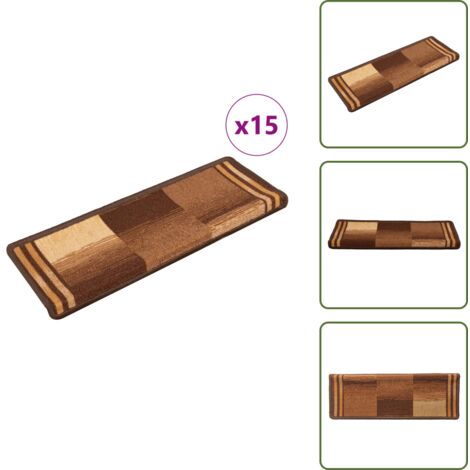 Tapis d'escalier autocollants 15 pcs 65x21x4 cm Marron - Tapis D'escalier - Tapis Marche - Tapis Antidérapant - Tapis Décoratif - Protection Escalier