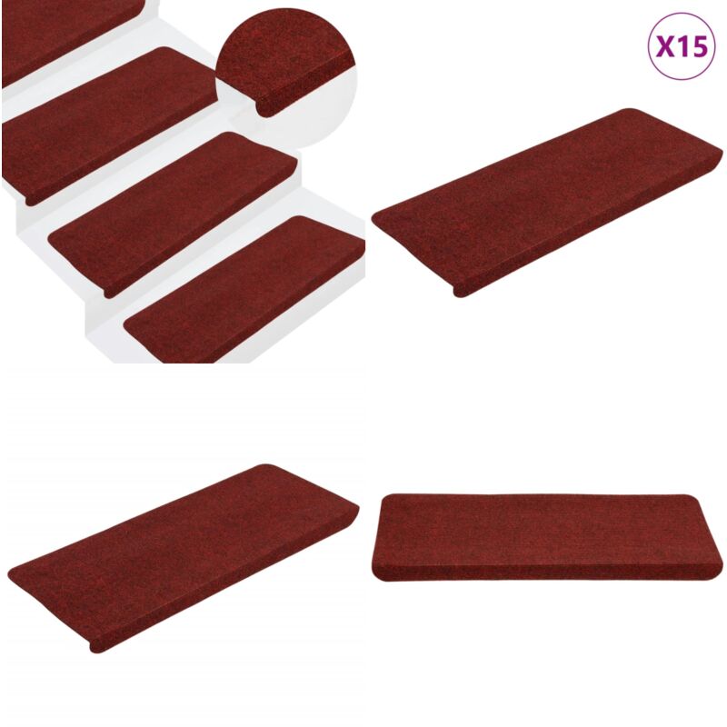 Vidaxl - Tapis d'escalier autocollants 15 pcs 65x24,5x3,5 cm Rouge - Tapis D'escalier - Tapis Antidérapant - Décoration Escalier - Protection Marche