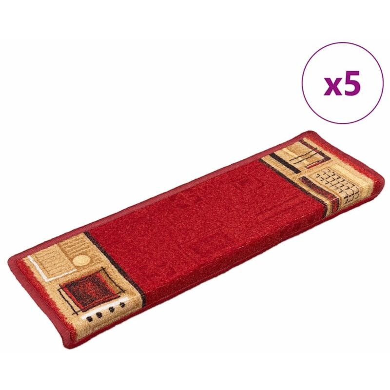 Vidaxl - Tapis d'escalier autoadhésifs 5 pcs 65x21x4 cm Rouge