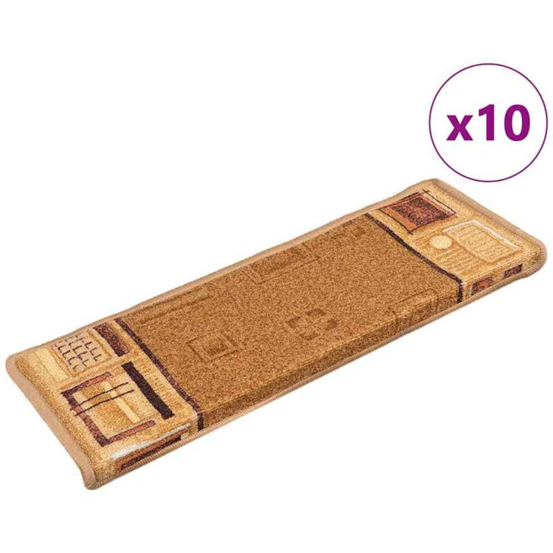 Tapis d'escalier autoadhésifs 10 pcs 65x21x4 cm Beige vidaXL