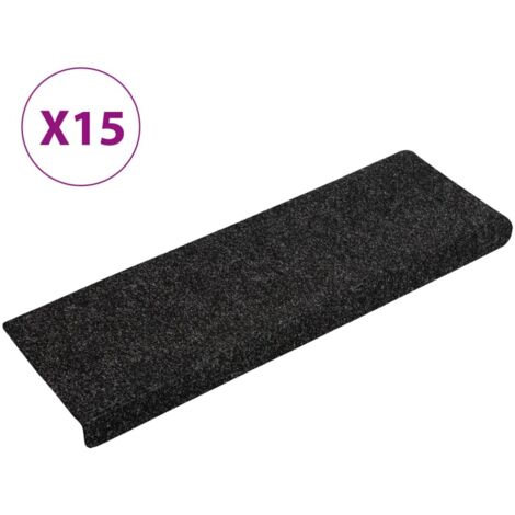 Tapis d'escalier autocollants 15 pièces 65 x 21 x 4 cm Noir Bord rectangulaire