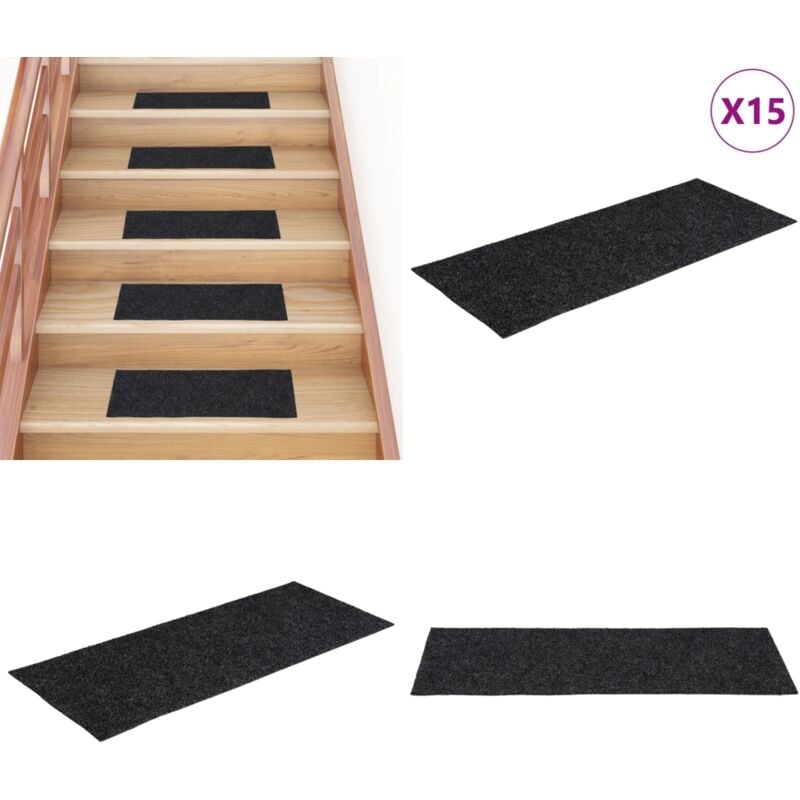 Vidaxl - Tapis d'escalier autocollants Rectangulaire 15 pcs 60x25cm Gris - Tapis D'escalier - Tapis Autocollant - Tapis Marche - Protection Escalier
