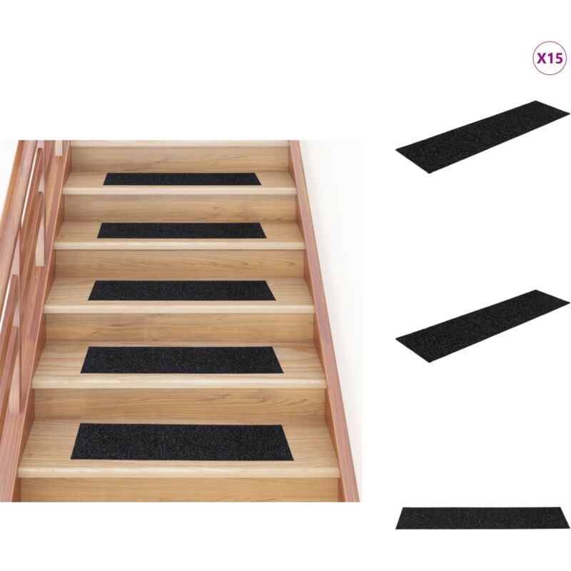 Vidaxl - Tapis d'escalier autocollants Rectangulaire 15 pcs 76x20cm Noir - Tapets D'escaliers - Tapis Escalier - Tapis Autocollant - Tapis