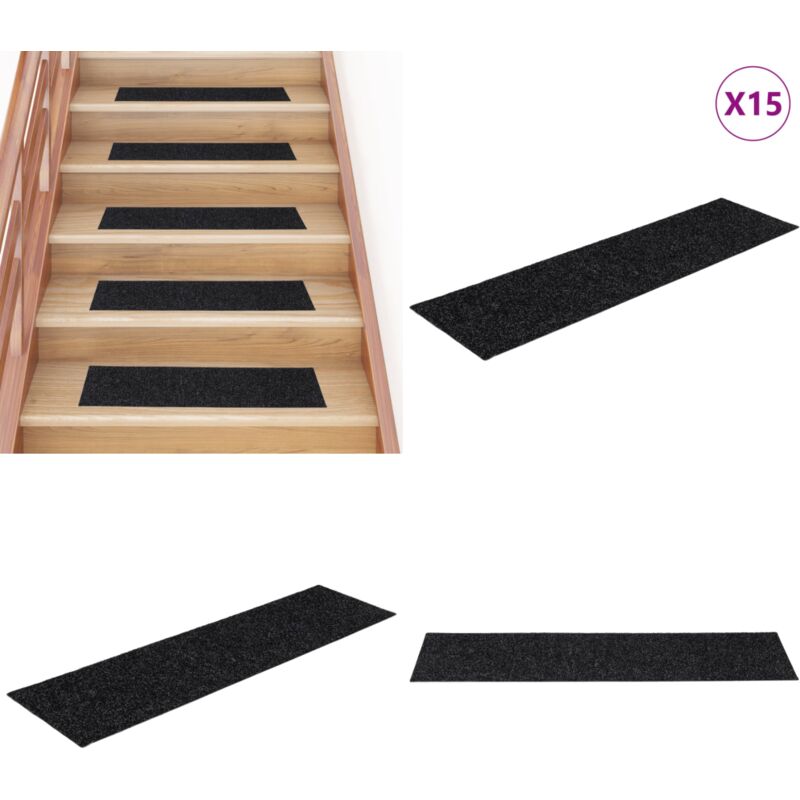 Vidaxl - Tapis d'escalier autocollants Rectangulaire 15 pcs 76x20cm Noir - Tapets D'escaliers - Tapis Escalier - Tapis Autocollant - Tapis
