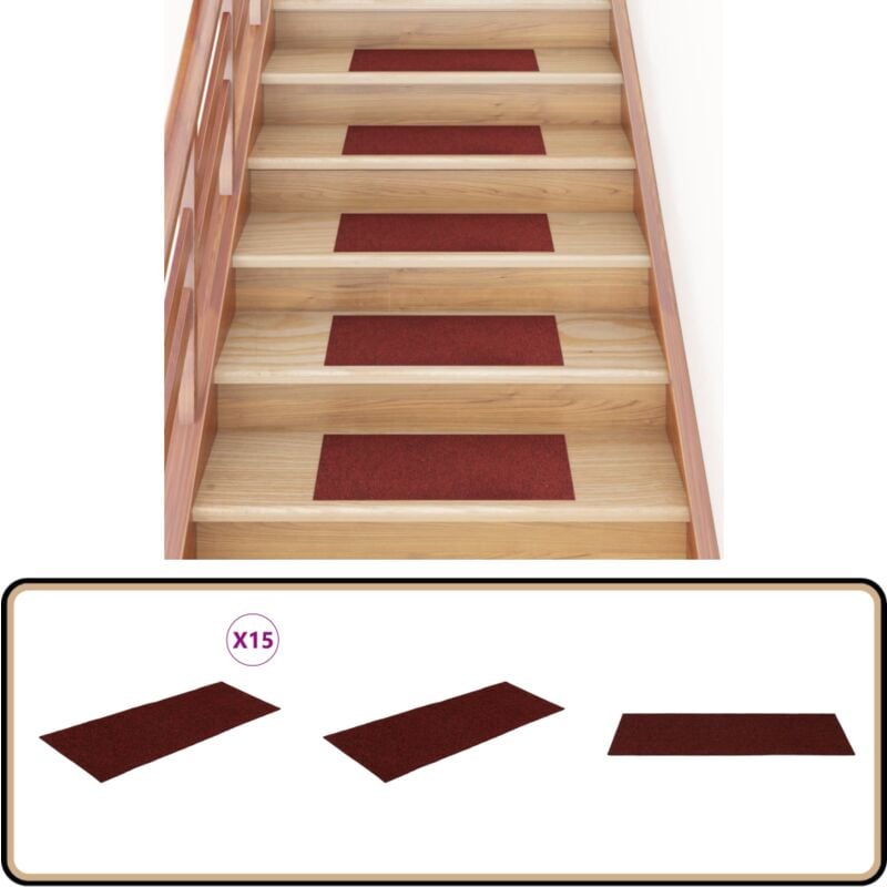 Tapis d'escalier autocollants Rectangulaire 15pcs 60x25cm Rouge - Tapis D'escalier - Tapis Autocollant - Tapis Rouge - Protection Escalier